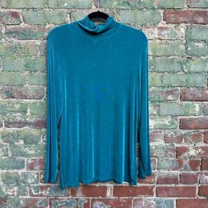 Vintage‎ 90s Slinky Turtleneck Women's Size Medium Citiknits Blue Teal Retro